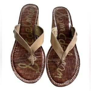 Sam Edelman Romy Cork Wedge Sandals Shoes Slip On Leather Beige Sz 8.5